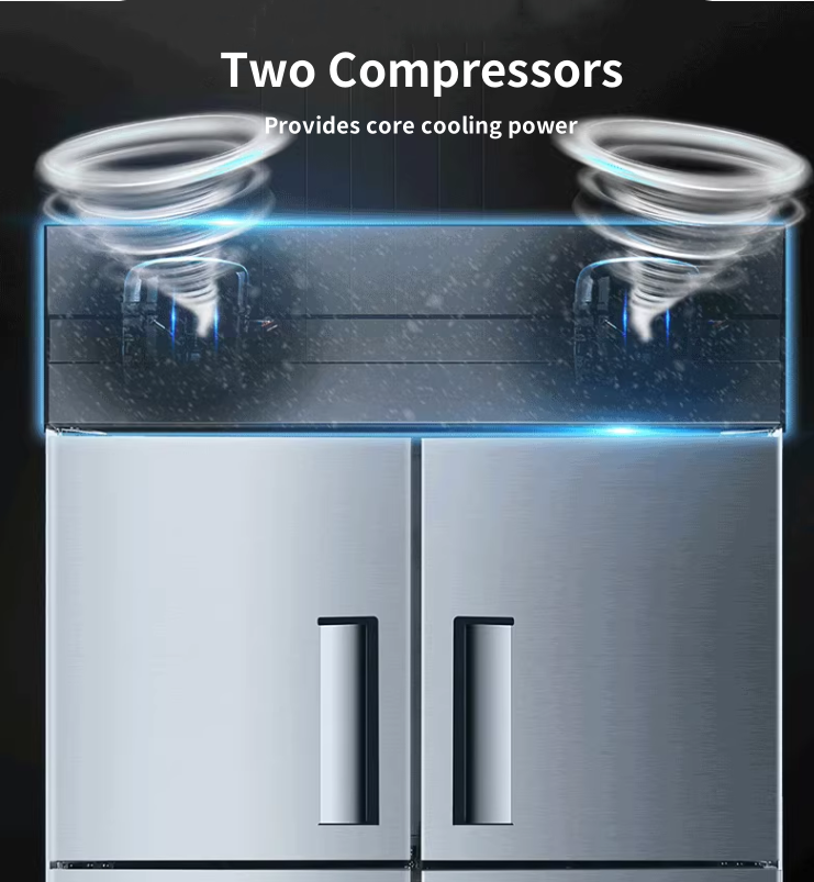 4ドアエアクールアップライト冷凍庫/チラーデュアル温度ステンレス鋼リーチイン冷蔵庫 2 4ドアエアクールアップライト冷凍庫/チラーデュアル温度ステンレス鋼リーチイン冷蔵庫 2