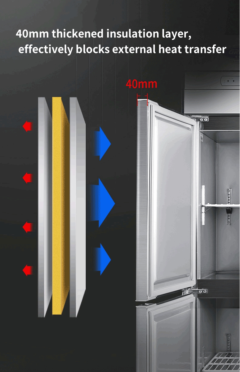 4ドアエアクールアップライト冷凍庫/チラーデュアル温度ステンレス鋼リーチイン冷蔵庫 4 4ドアエアクールアップライト冷凍庫/チラーデュアル温度ステンレス鋼リーチイン冷蔵庫 4