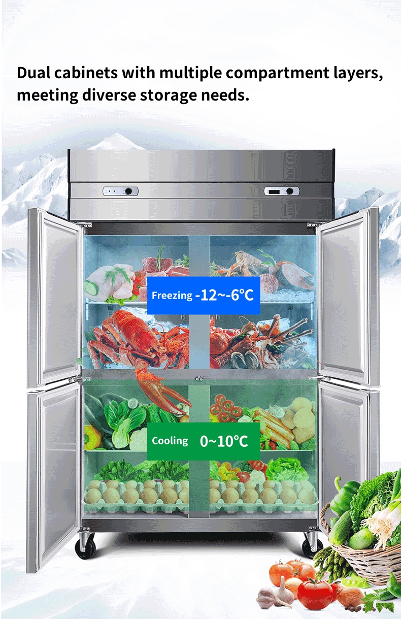 4ドアエアクールアップライト冷凍庫/チラーデュアル温度ステンレス鋼リーチイン冷蔵庫 5 4ドアエアクールアップライト冷凍庫/チラーデュアル温度ステンレス鋼リーチイン冷蔵庫 5