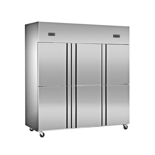 6ドアエアクールアップライト冷凍庫/チラーデュアル温度ステンレス鋼リーチイン冷蔵庫